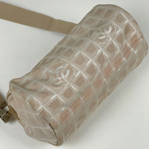 Chanel Shoulder New Mark Bag Nylon Jacquard Travel Line Beige Coco